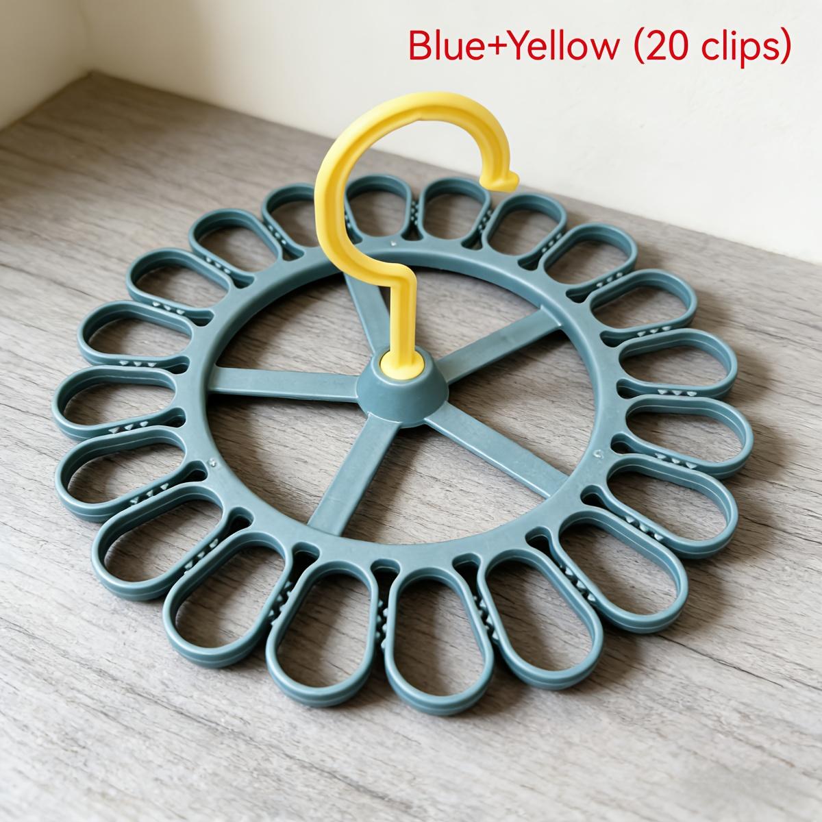 

Round Drying Rack Large Capacity 20 Clips Multifunction Hanger Shelf for Bedroom Closet Socks Bra Storage Space Saving Organizer синий