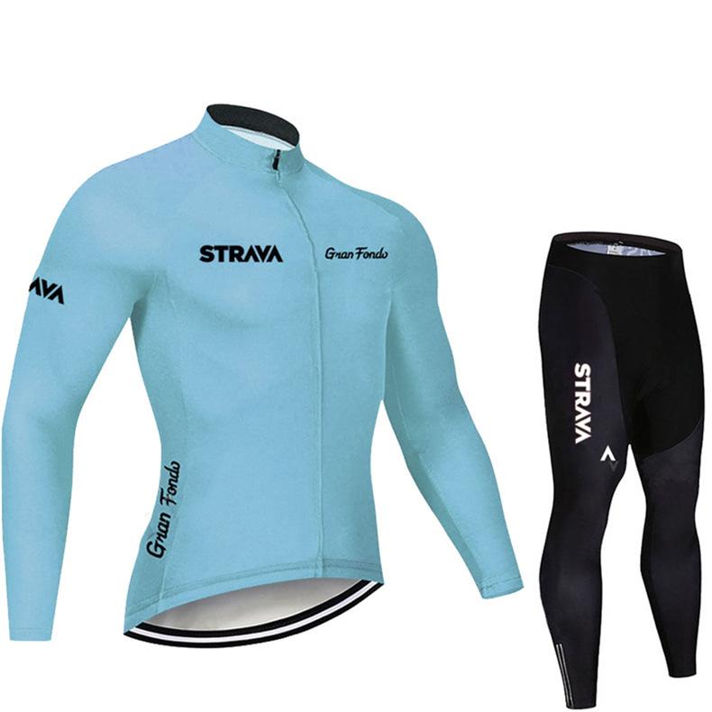 New STRAVA Cycling Suit Long Sleeve Strap Suit Men's and Women's Cycling Suit Road Cycling Shirt