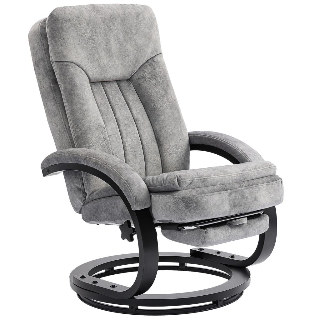 Swivel Recliner Chair with Footrest, Manual Recliner Armchair with Wooden Base, Plush Velvet Upholstered Reclining Chair for Living Room, Bedroom