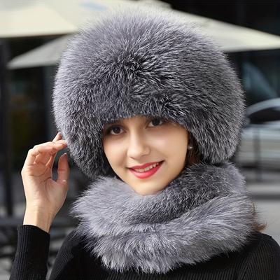 New Imitation Fox Hair Women Lei Feng Hat Winter Women's Fur Women Lei Feng Hat Women's Winter Thickened Warm Fisherman Hat Windproof and Coldproof