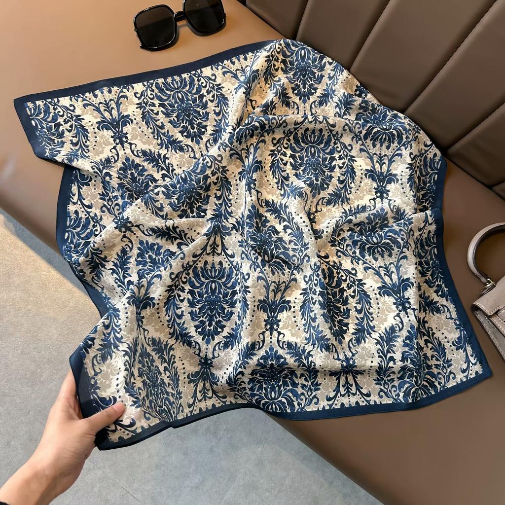 Retro Old Money Wind Silk Double Crepe Silk Scarf Women's Spring and Summer Senior Sense Versatile 100% Mulberry Silk Square Scarf Thin Scarf
