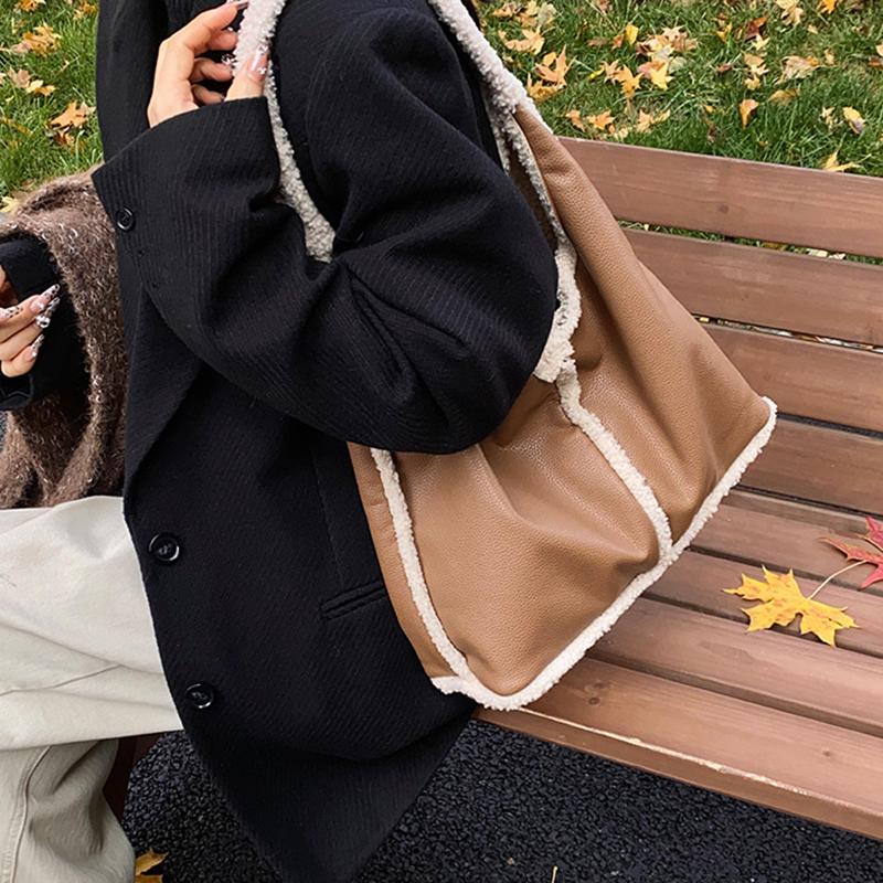 Trendy Brand Designer Lamb Wool Shoulder Bag Bucket Women Handbags And Purse Winter Lady's Leather Underarm Tote Bag