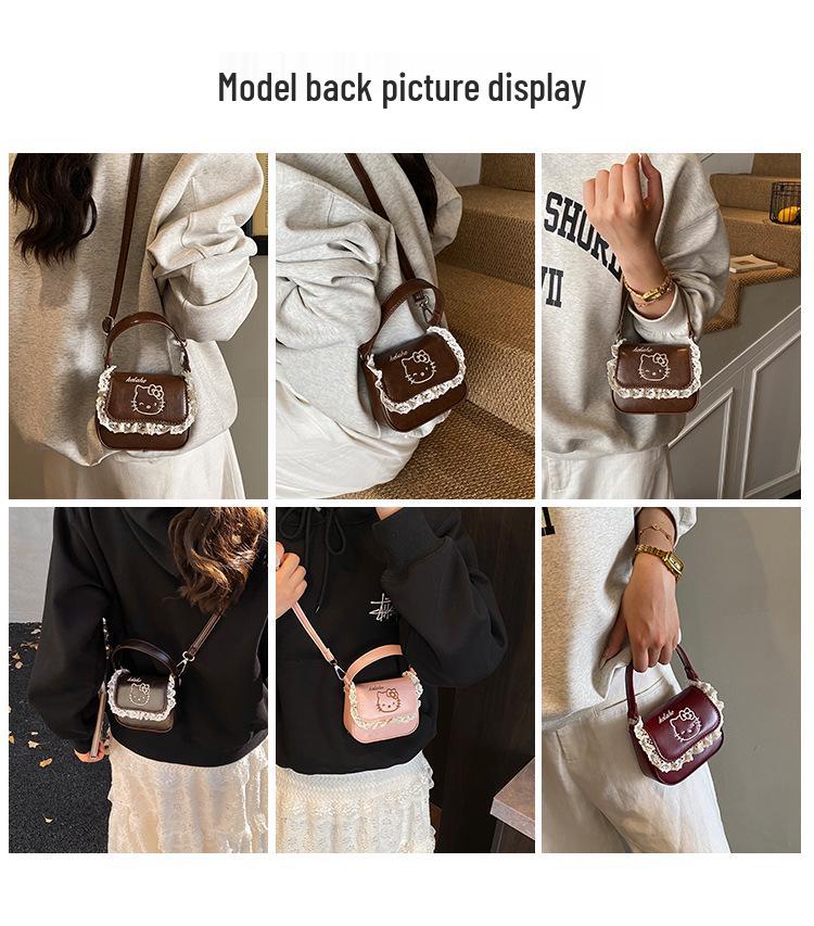 2025 Retro Kitten Girls' Lace Crossbody Bag & Coin Purse: Fashionable Parent-Child Handbag