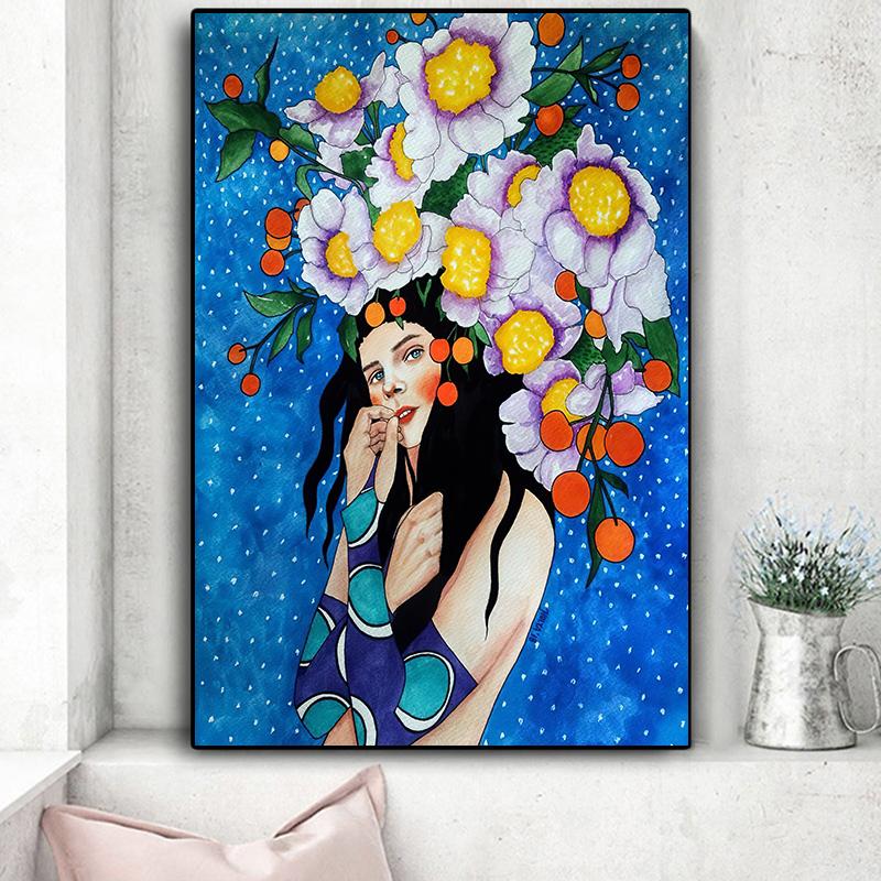 Vintage Abstract Fata Păr Floare Femei Artă Perete Pânză Pictură Moda Nordic Poster Poze de Perete Pentru Sufragerie Neîncadrat