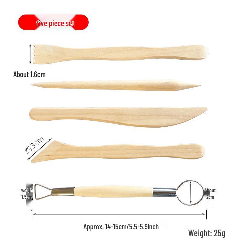 5-Piece Clay Sculpting Tools: Wooden Knives for Pottery & Polymer Clay DIY Projects.
