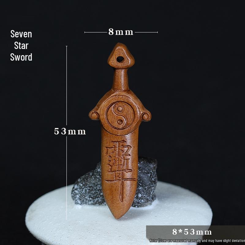 Handmade Lightning-Struck Wood Carving Knife & Axe Pendant for DIY Buddhist Beads Accessories