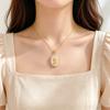 Stainless Steel Chain Necklace Vintage Moonstone Zircon Oval Pendant Rose Flower Necklace for Women Girls Fashion Jewelry Gifts