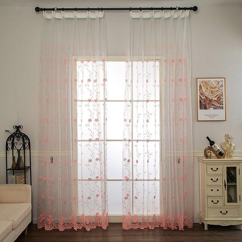 Visillo Francés Vintage 1 pieza Bordado de Flores Transparente - Tipo Anillo con Ojales para Dormitorio Sala de Estar Ventana Mirador Romántica Decoración del Hogar