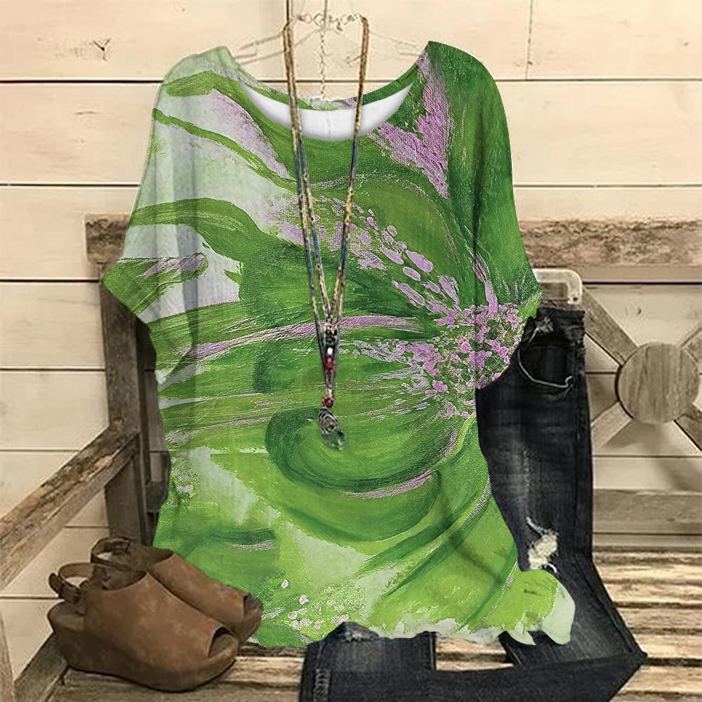 

Женские футболки, короткий свитер с рукавами и цветочным принтом, модная повседневная футболка с круглым вырезом в стиле Харадзюку, женская одежда 8xl