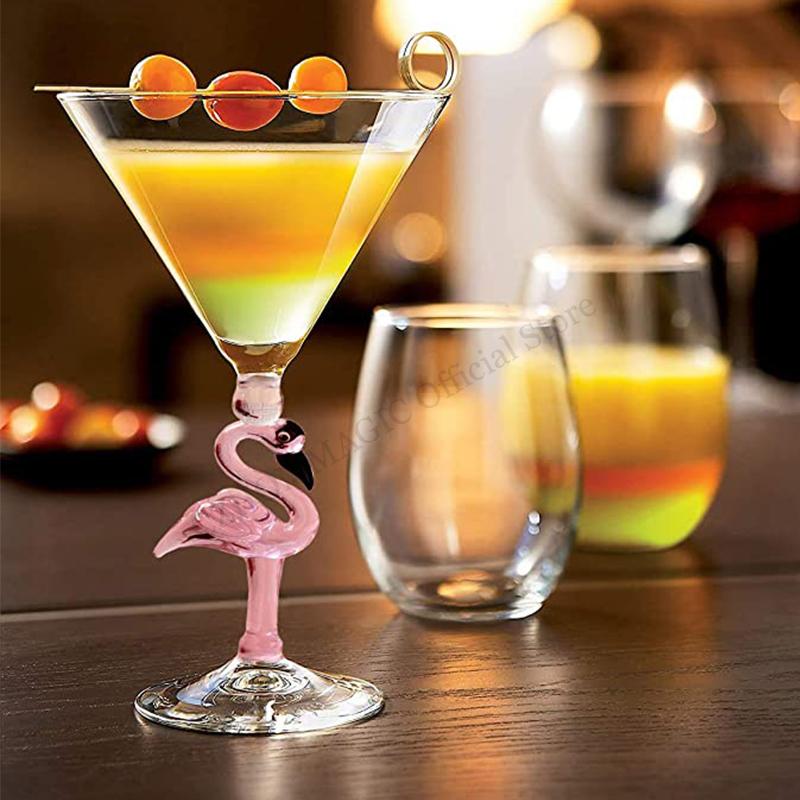 1Pcs Creative Pink Flamingo Cocktail Glass Martini Goblet Nverted Cone Shaped Wedding Birthday Party Crystal Champagne Wine Cup