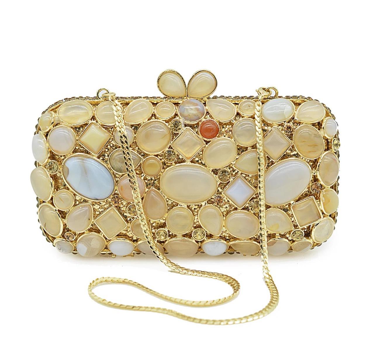 

Turquoise Synthetic Agate Stone Evening Bags and Clutches for Women Formal Party Bags Party Rhinestone Handbags