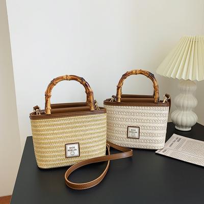 Designer Luxury Handbags Small Straw Bucket Bags For Women 2024 Summer Lady Travel Purses Female Shoulder Crossbody Bag Bolsa