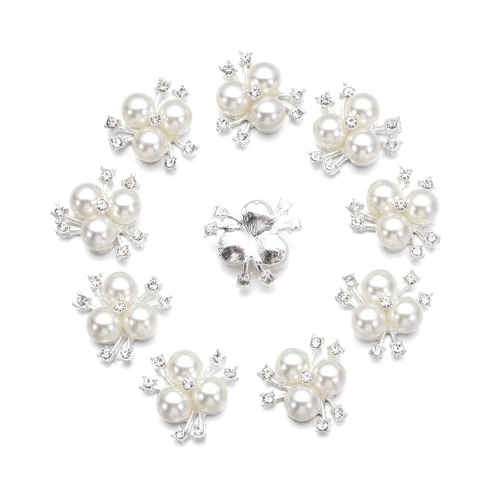 10pcs DIY Crafts Flower Rhinestones Buttons Pearl Button Wedding Decoration Diy Alloy Cryustal Bow Accessories Sewing Button