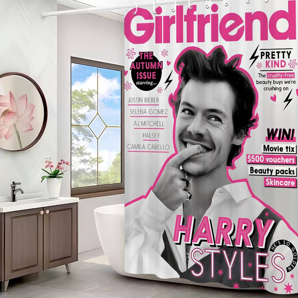 Singer H-Harrys S-Styles Movie White Shower Curtain, Bathroom Decorative Shower Curtain, Waterproof Shower Curtain With Hooks