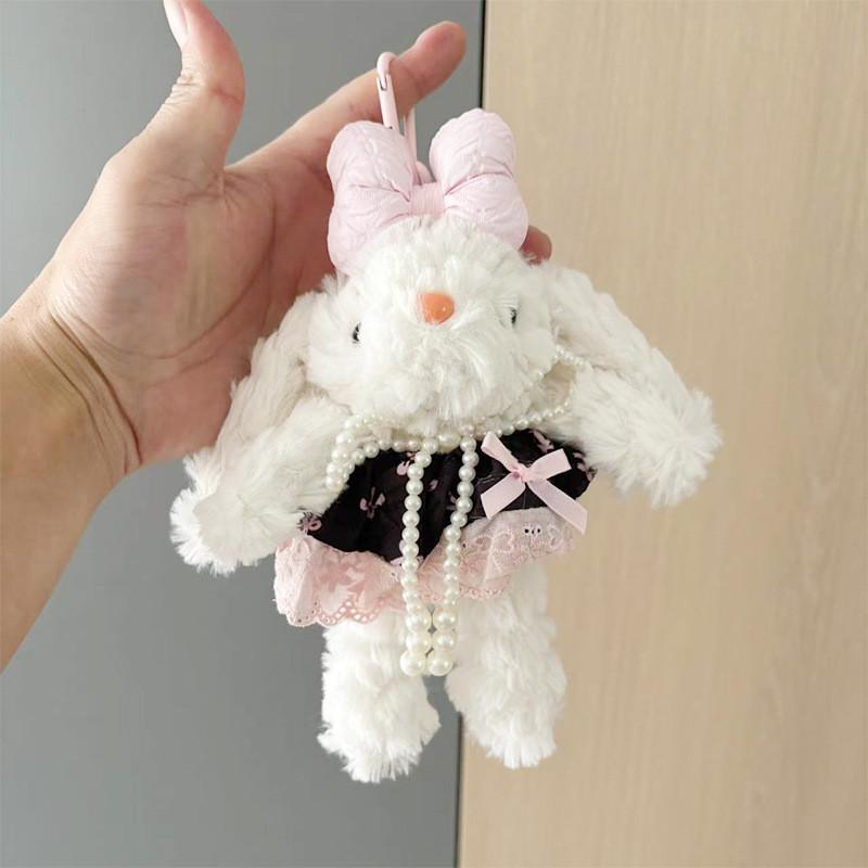 Dopamine Grid Rabbit Soft Toy Keyring With Colorful Bow For Collectors