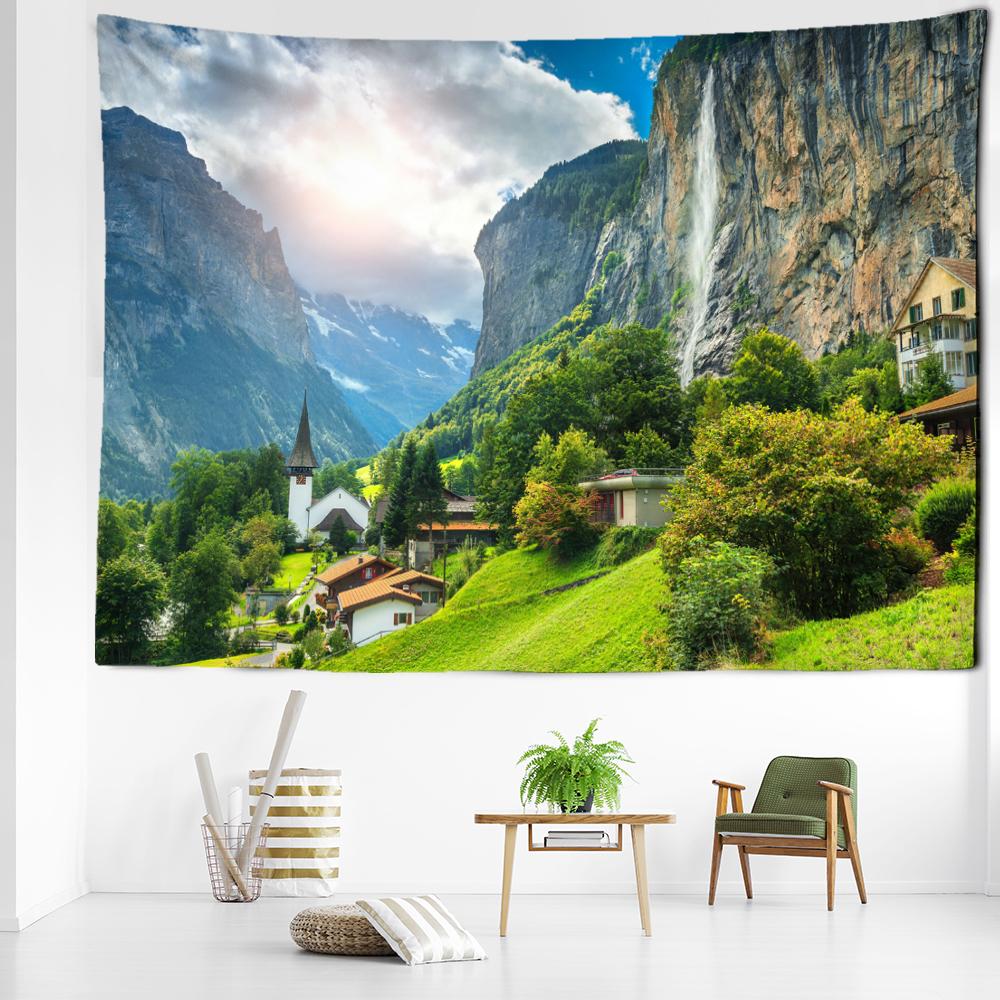

Дом на вершине холма, гобелен, подвесной природный пейзаж, богемный хиппи, эстетическая комната, гостиная, домашний декор 230x180CM