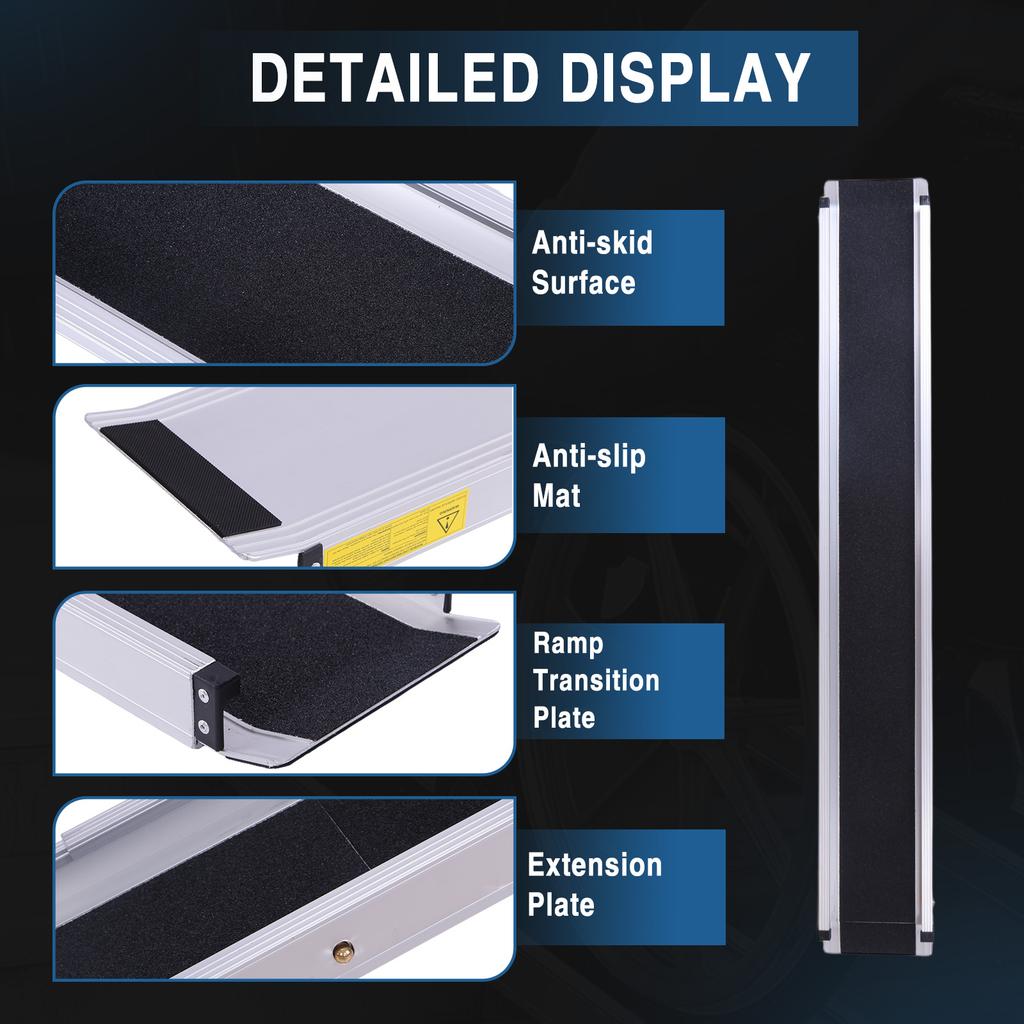 8FT Non-Slip Aluminum Door Threshold Ramps with Handbags Folding Non-Slip Aluminum Handicap Ramp for Home Doorways