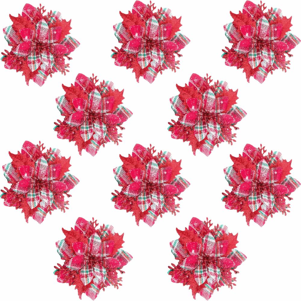 With Detachable Clips Artificial Flowers Glitter Finish Christmas Tree Ornaments Wreath Decorating