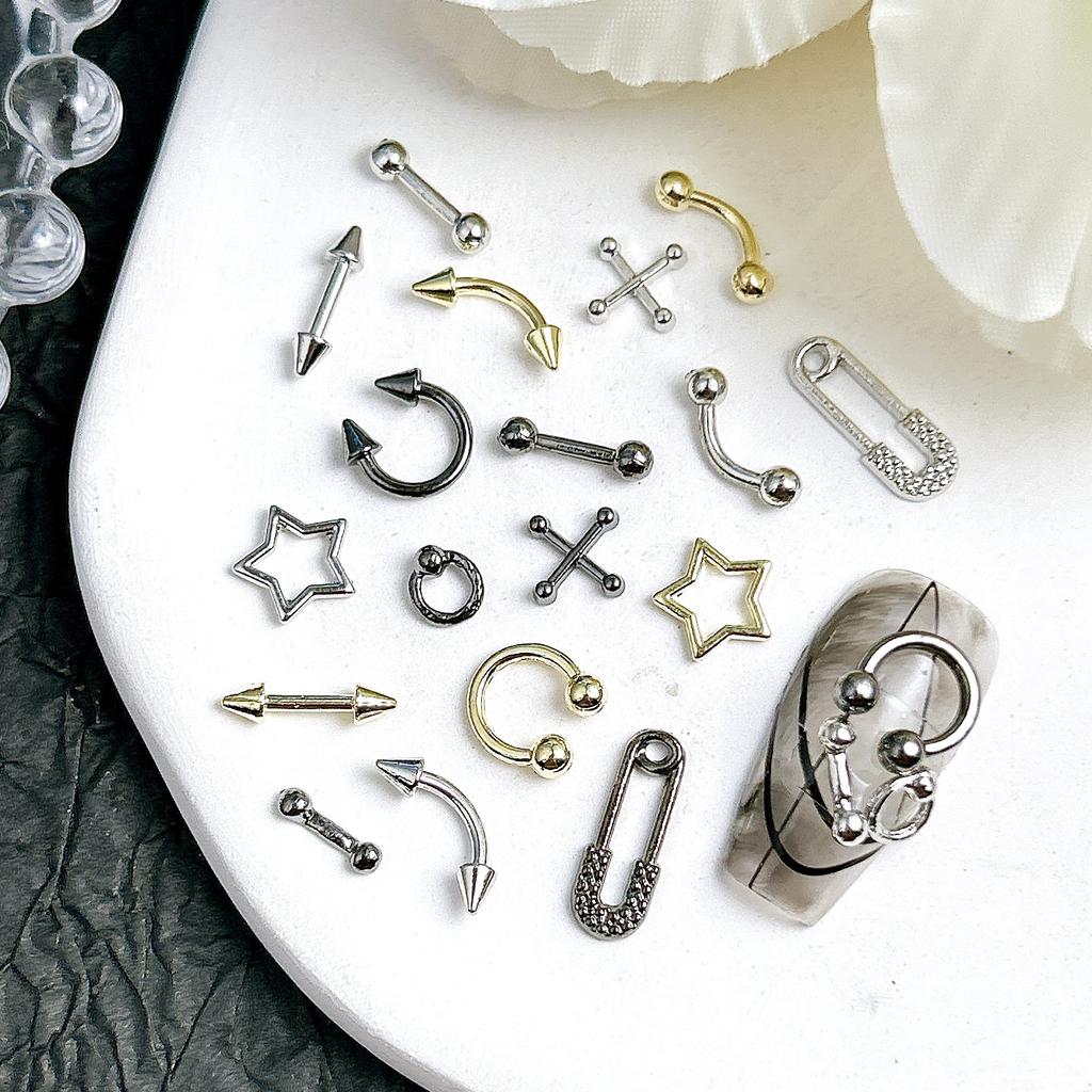 Legierung Gebogener Stab Augenbrauenstecker Außengewinde Doppelseitig Vergoldet Spitzkegel Punk Style Nagelkunst Zubehör DIY Nagel Süß Cool Dekoration DIY