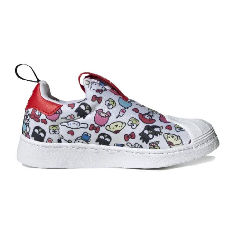 Hellokitty x Adidas Originals SUPERSTAR 360 Abrasion Resistant Breathable Low top Skateboard Shoes White Red Kids' HQ4094