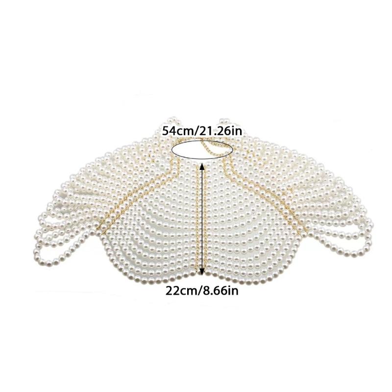 Exquisited Chest Chain Imitation Pearls Tassels Layered Necklace Shawl Beaded Body Jewelry for Elegant Evening Parties