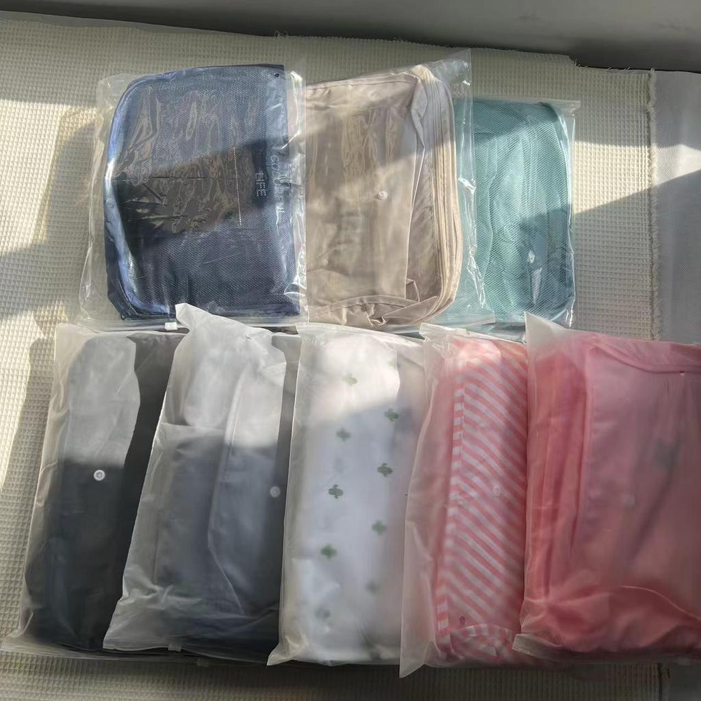 Seven-Piece Travel Packing Bag Set: Clothes, Underwear, Cosmetics, and More.