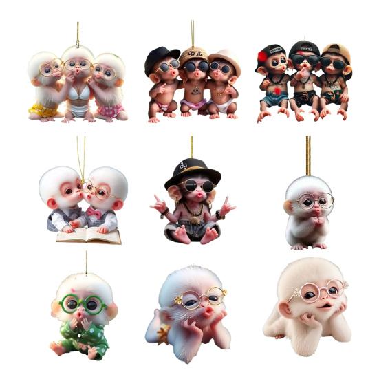 Car Pendant Cartoon Pouting Monkey Charm Acrylic Pendant Lightweight 2D Backpack Auto Accessory Car Decoration