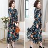 Damen Frühling Sommer und Herbst Vier Jahreszeiten Modelle Slim Dünn Temperament Rüschenkragen Chiffon Druckkleid Langarmkleider