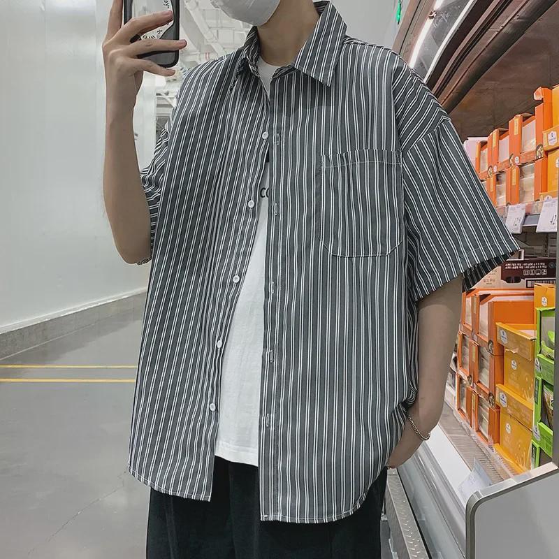 Men's Japanese Striped Short-Sleeve Casual Shirt - Summer Korean Style