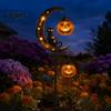 Festive Lawn Stakes Light Halloween Solar Garden Stake Light, Black Cat Pumpkin On Crescent Moon with Illuminated Path Markers for Hanging Lantern,