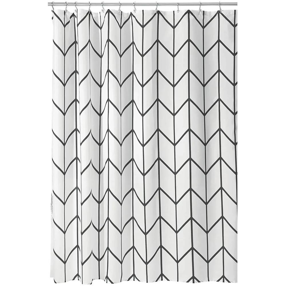 

Modern Art Geometric Shower Curtain Set Herringbone Design Black White Striped Wall Cloth Decor Bathroom Polyester Curtains Hook 90x180cm-35x70in