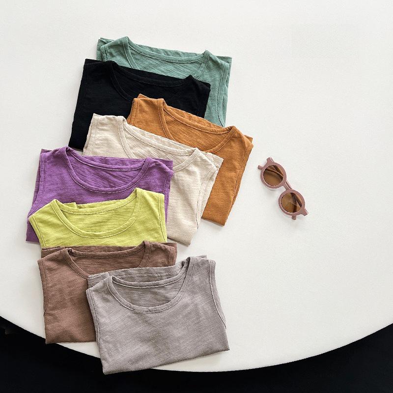 8 spalvų bambuko medvilnės marškinėliai be rankovių kūdikiams - vasaros 2025 m. madingi marškinėliai berniukams ir mergaitėms