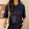 Women's Cotton Printed Crew Neck T-Shirt - Loose, Short Sleeve, Casual Summer Korean Style for Students and Couples