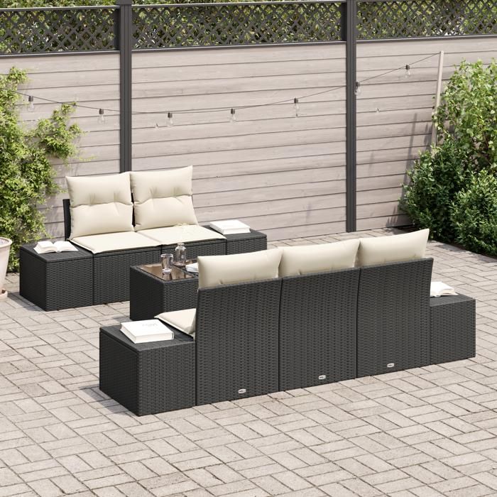 VidaXL Ensemble de canapé de jardin 6 pièces avec coussins Noir Poly Rattan 3346937