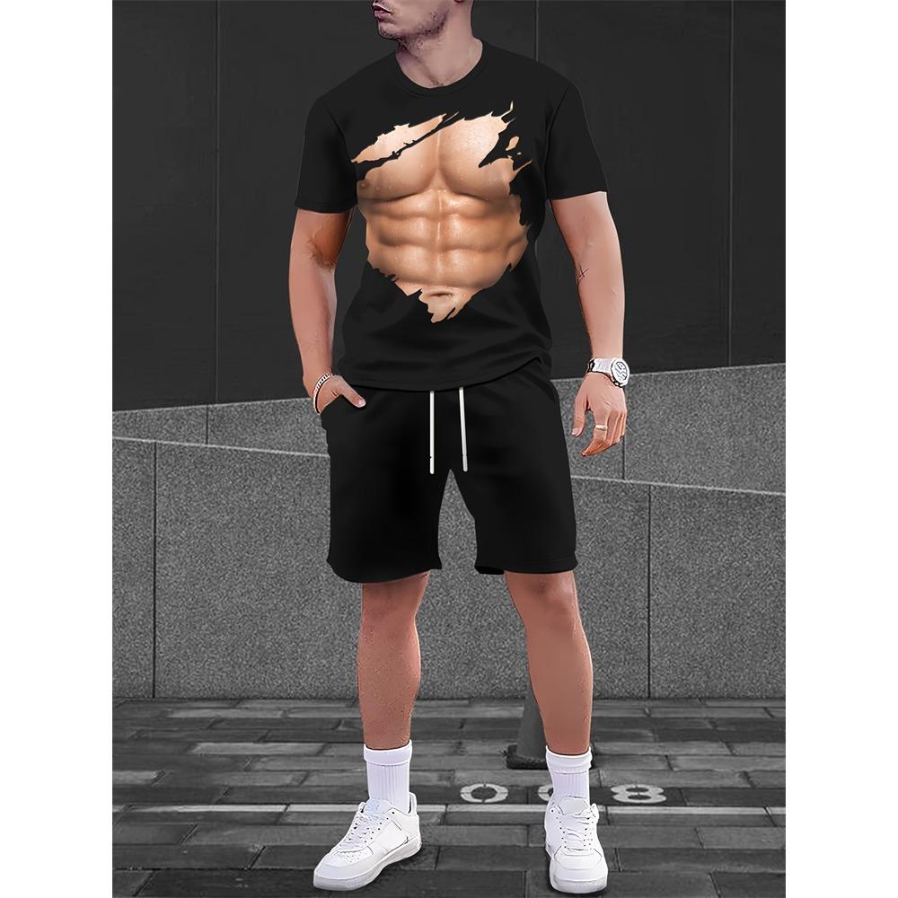 Neue Mode 3D Lustiger Druck Herren Anzug Übergroß Kurzarm Shorts Zweiteiler Herren Sportbekleidung Sommer Freizeit Reise Anzug