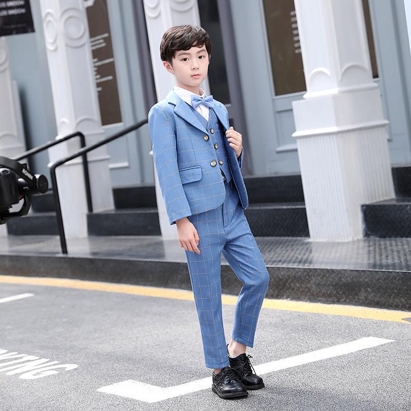 Sky Blue Plaid Korean-Style Boys Trendy Fashion Suit Set 2026 130cm