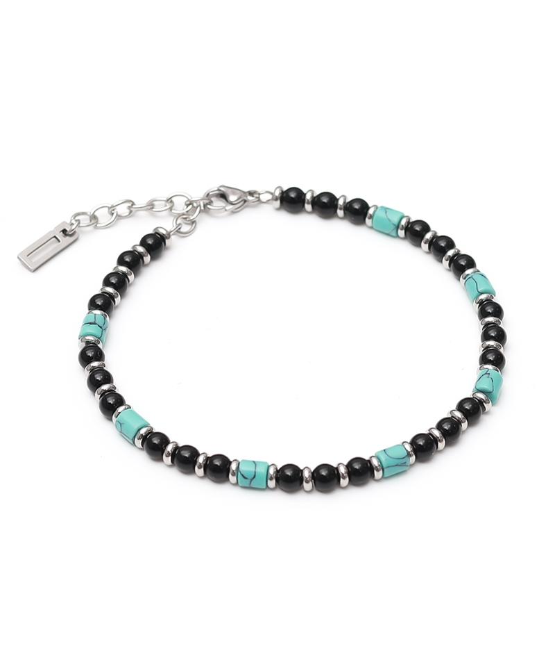 Blancier Turquoise Bm264B1247 Turquoise And Onyx Mix Gemstone Bracelet