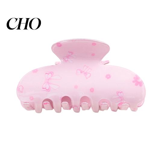 Strong Hold Hair Claw Anti-slip Teeth Leopard Heart Print Clip Pink Series Women Medium Size Back Head Shark Grip Accessory Multiple Colors