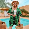 Summer Women's Printed Casual Vacation Style Cardigan And Shorts Set