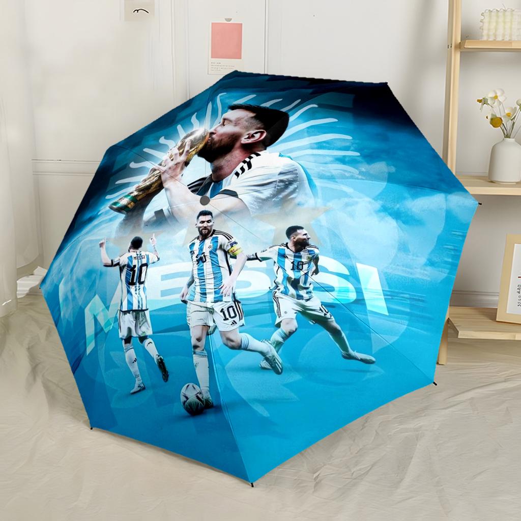 Messi's Iconic Celebration Automatic Umbrella Sturdy 8-Rib Shaft Foldable Design Perfect for Outdoor Adventures Compact Folding Umbrella