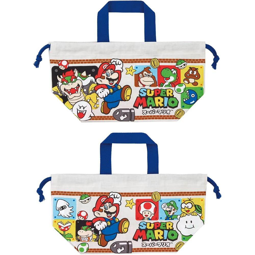 Skater KB7-A Bento Bag, Drawstring Lunch Bag for Kids, Made in Japan, Super Mario 23 for Boys