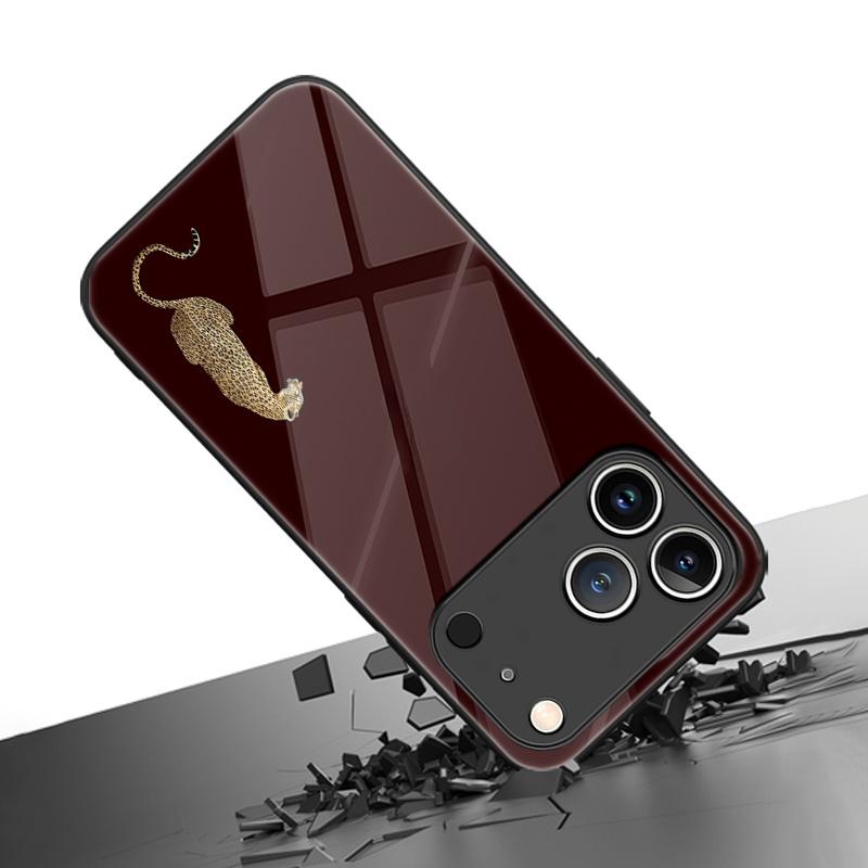 Simplified leopard pattern tempered glass phone case suitable for iPhone 17 16 15 14 13 12 11 Pro/Max/Plus anti drop