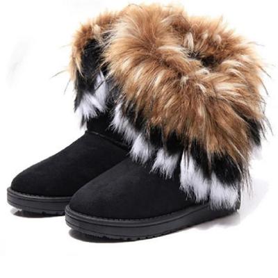 Sale Of The Season Women's Mid-Calf Fox Fur Snow Boots Winter Rubber Sole Round Toe Ankle Covering Pure Color Booties Ch