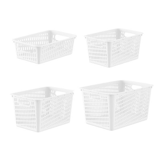 

4 шт. корзины для хранения с ручкой, большой вместимости, полые, дышащие, штабелируемые, декоративные контейнеры для хранения игрушек и одежды Sets бежевый