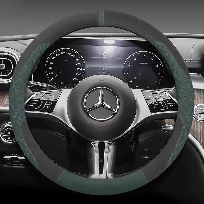 Suede Leather Steering Wheel Cover for Mercedes Benz GLE GLS GLC GLA C E S Class AMG GLK ML Etc Non-Slip Grip Protector Sport