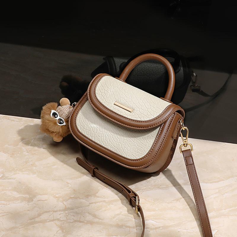 New Women's Bag  Crossbody Bag  Small Bag  Fashionable Handbag  Leather  Contrasting Versatile Saddle Bag