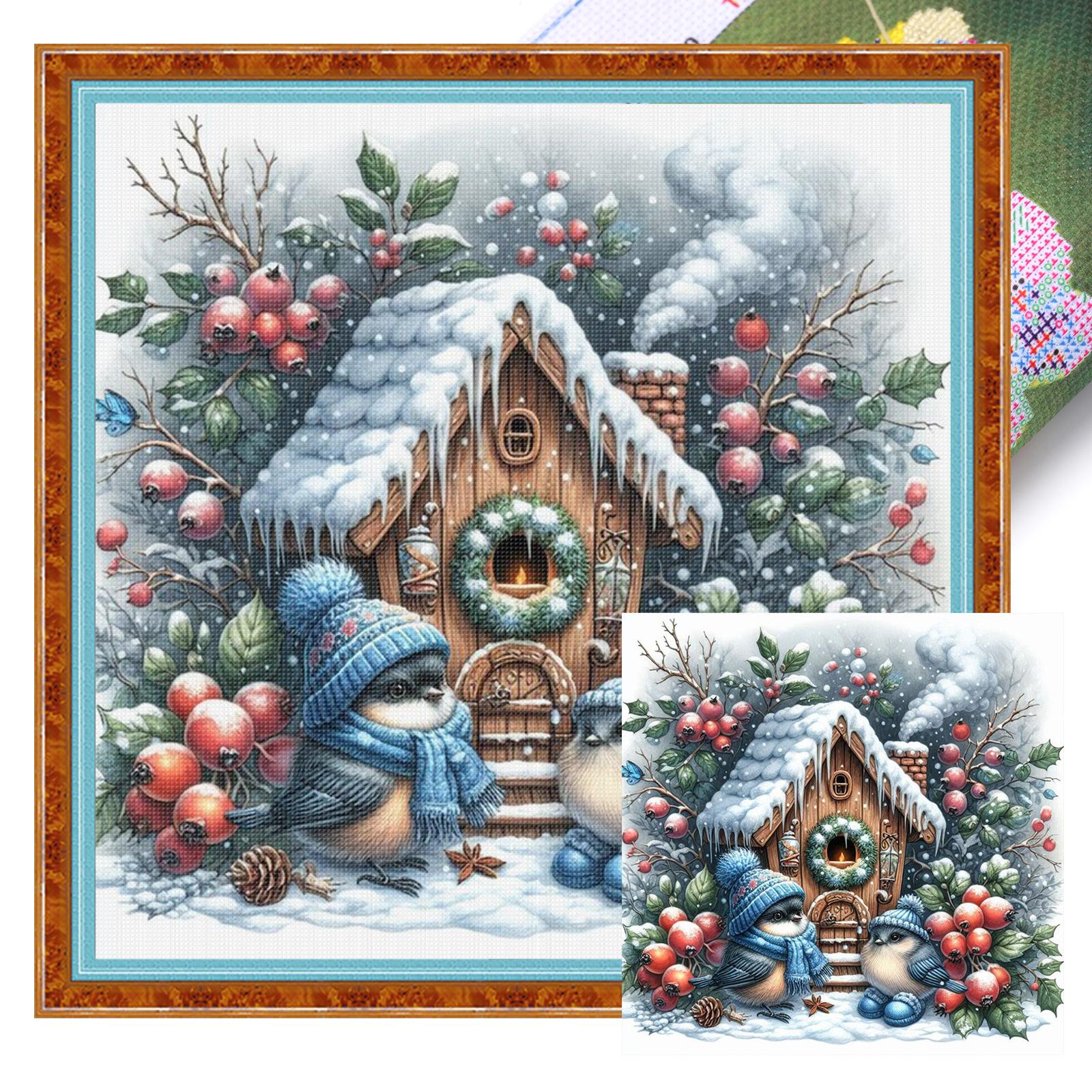 

Birds Full 11CT DIY Stamped Cross Stitch Kits 15.75x15.75in Embroidery Needlepoint Starter Kits for Beginners Adults Home Decor