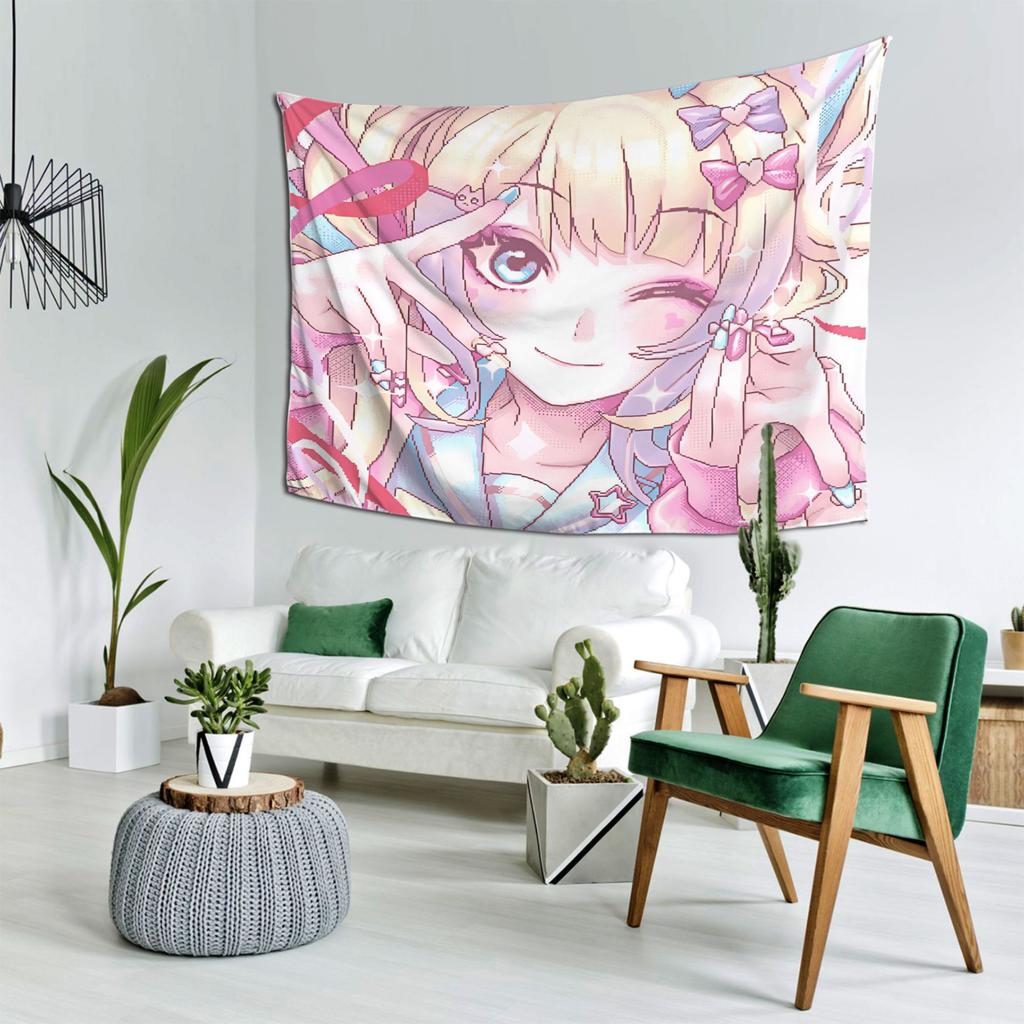 Needy Girl Overdose Kangel Tapestry Art Wall Hanging Aesthetic Pink Room Decor Cool Room Stuff Background Cloth For Bedroom