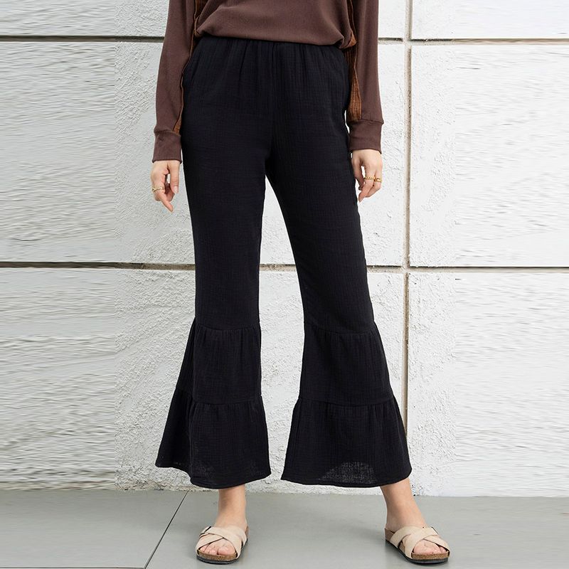 

Black Fashion Fashion Ruffles Thin Women s Pants Black Size S fit (45.00 kg-55.00 kg