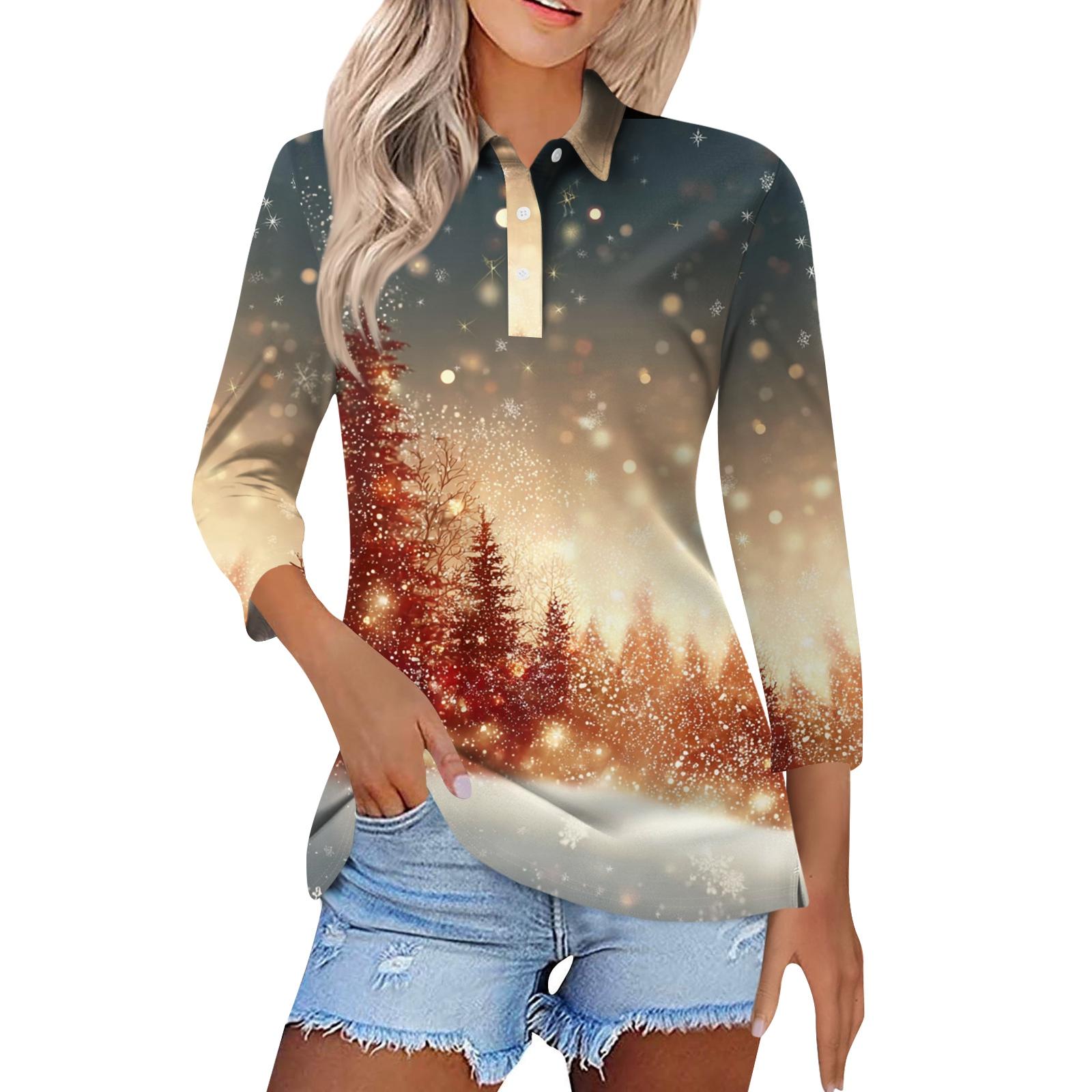 

Женская модная повседневная рубашка с коротким рукавом 4/5 и лацканами, с рождественским принтом, женские топы на пуговицах XL оранжевый